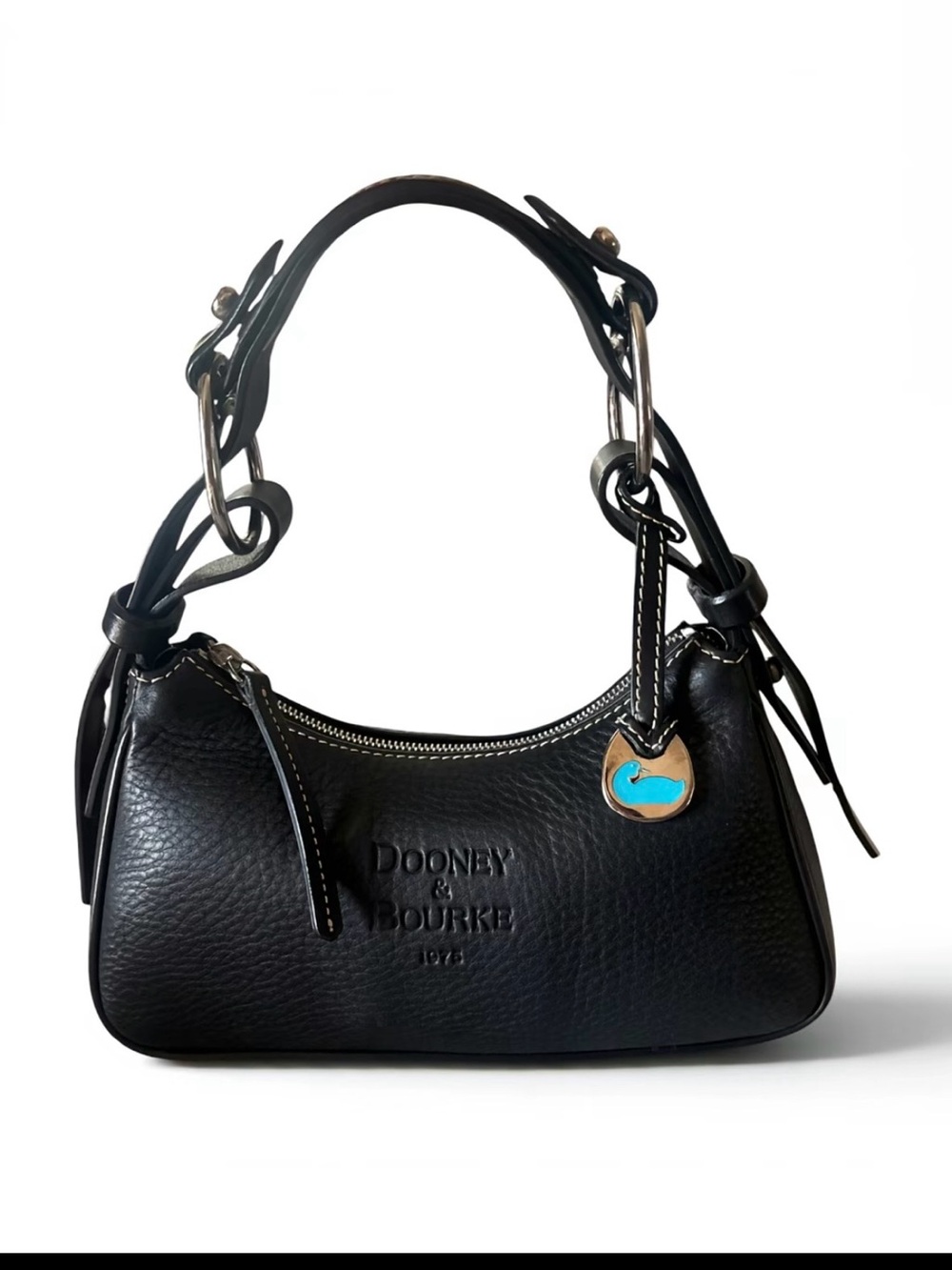 VTG Y2K DOONEY & BOURKE 1975 BLACK PEBBLED LEATHER BAGUETTE SHOULDER BAG BRENDA